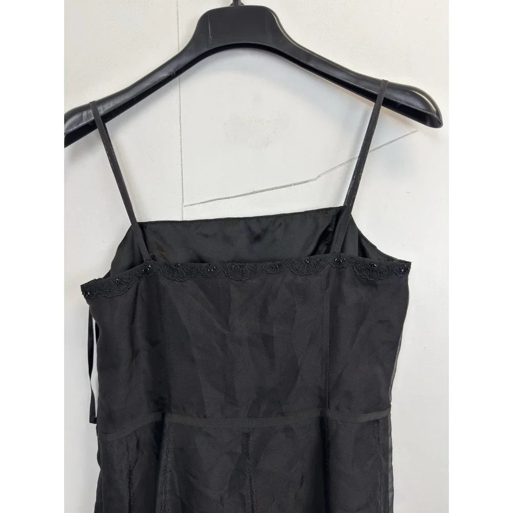 Vtg Y2K Ann Taylor  Black  Embroidered Beaded Silk Dress 10P A-line‎